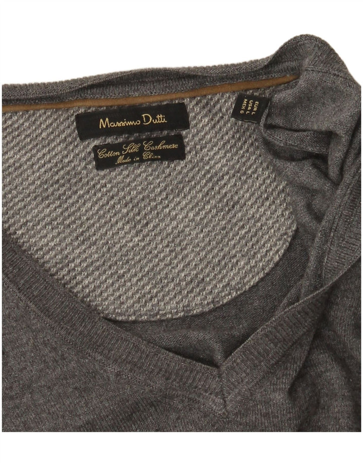 Maglione maglione con scollo a V da donna Massimo Dutti UK 16 grande cotone grigio