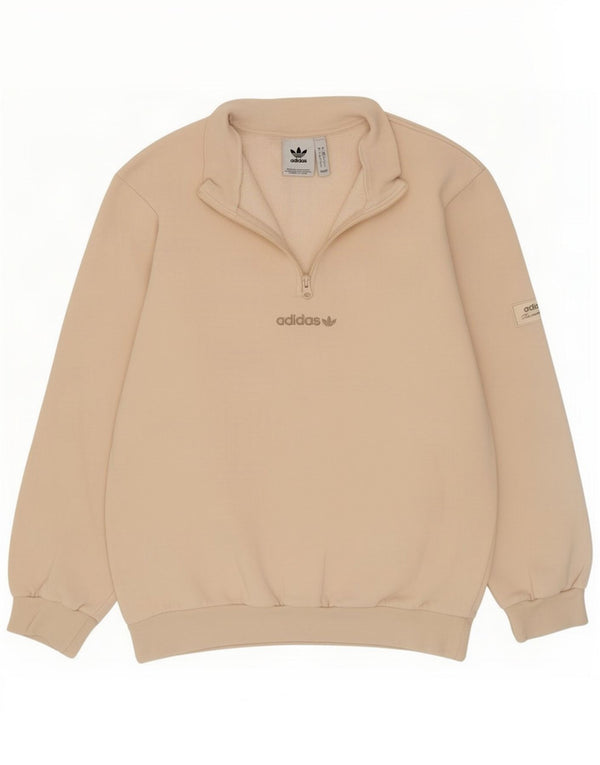 Felpa Adidas da uomo con collo con zip grafica, maglione piccolo, cotone beige