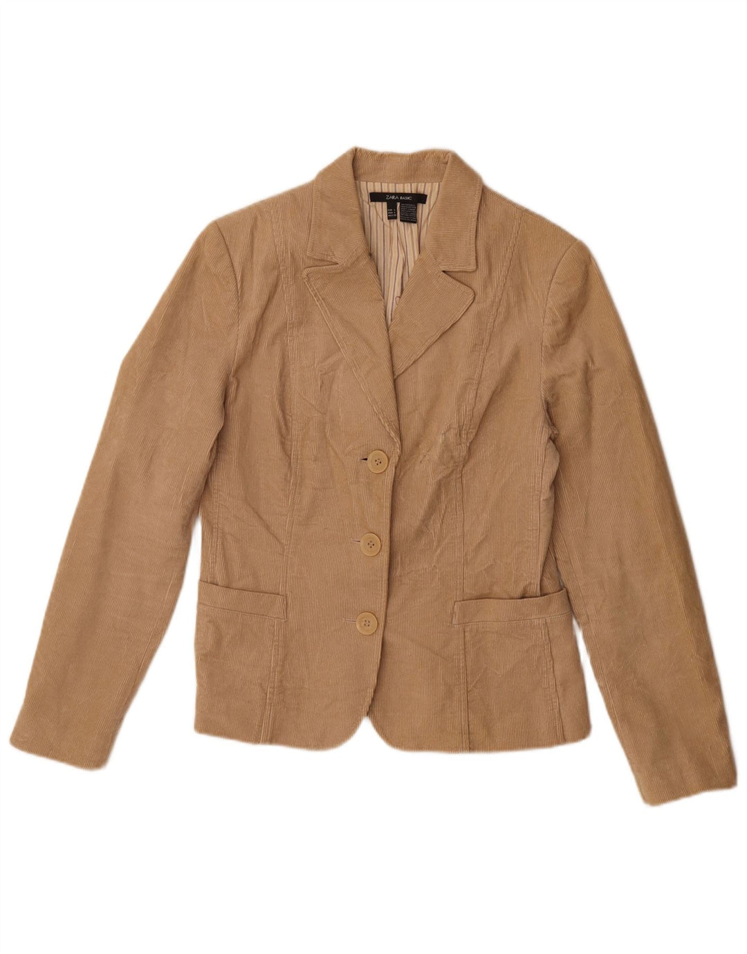 Giacca blazer in velluto a coste a 3 bottoni da donna Zara UK 14 grande cotone beige