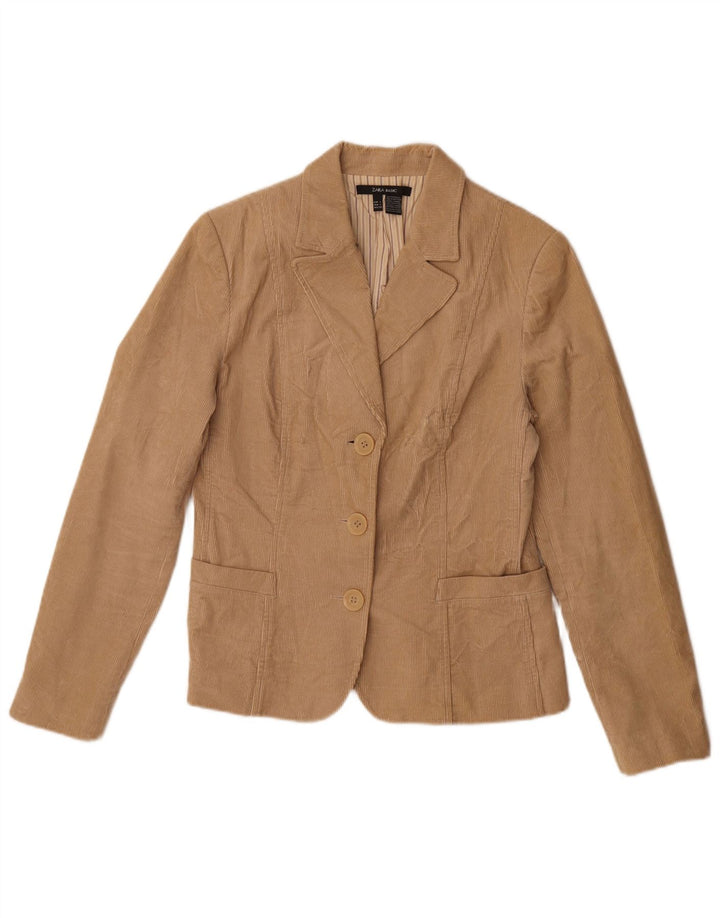 Giacca blazer in velluto a coste a 3 bottoni da donna Zara UK 14 grande cotone beige