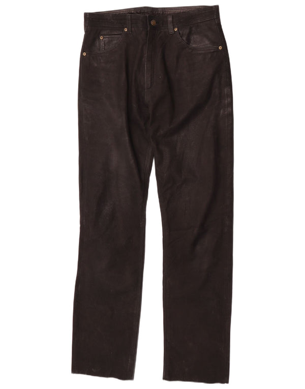 Pantaloni dritti in pelle vintage da uomo W30 L32 neri