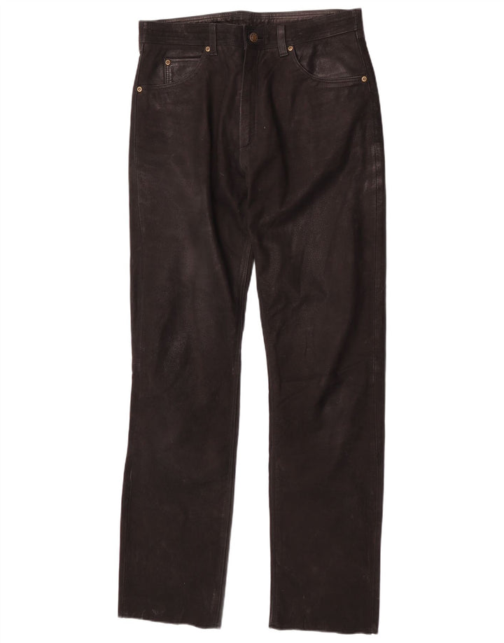 Pantaloni dritti in pelle vintage da uomo W30 L32 neri