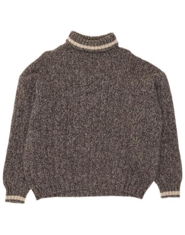 Maglione maglione da donna a collo alto Benetton UK 18 XL grigio lana vergine