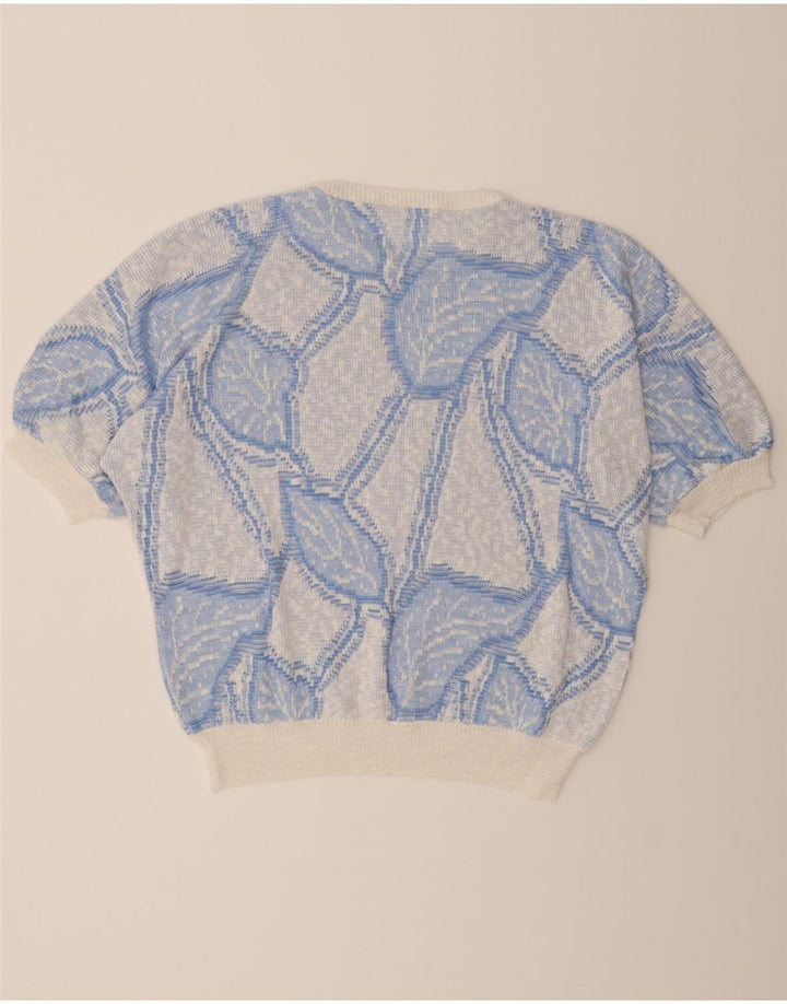 VINTAGE Womens Abstract Pattern Boat Neck Jumper Sweater EU 44 XL Blue Vintage Vintage and Second-Hand Vintage from Messina Hembry 