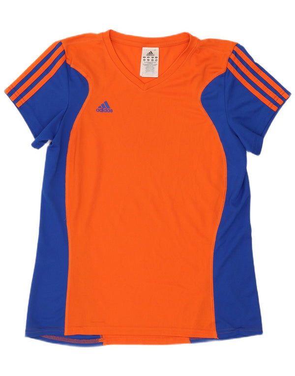 Maglietta Adidas Climalite da donna Top UK 16 Large Orange Colourblock