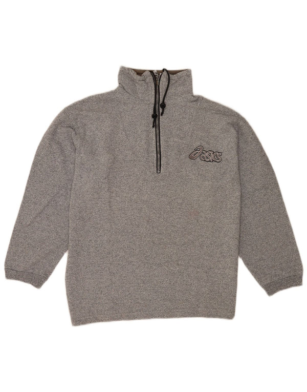 Felpa Asics da uomo con collo con zip grafica, maglione piccolo, cotone chiazzato grigio