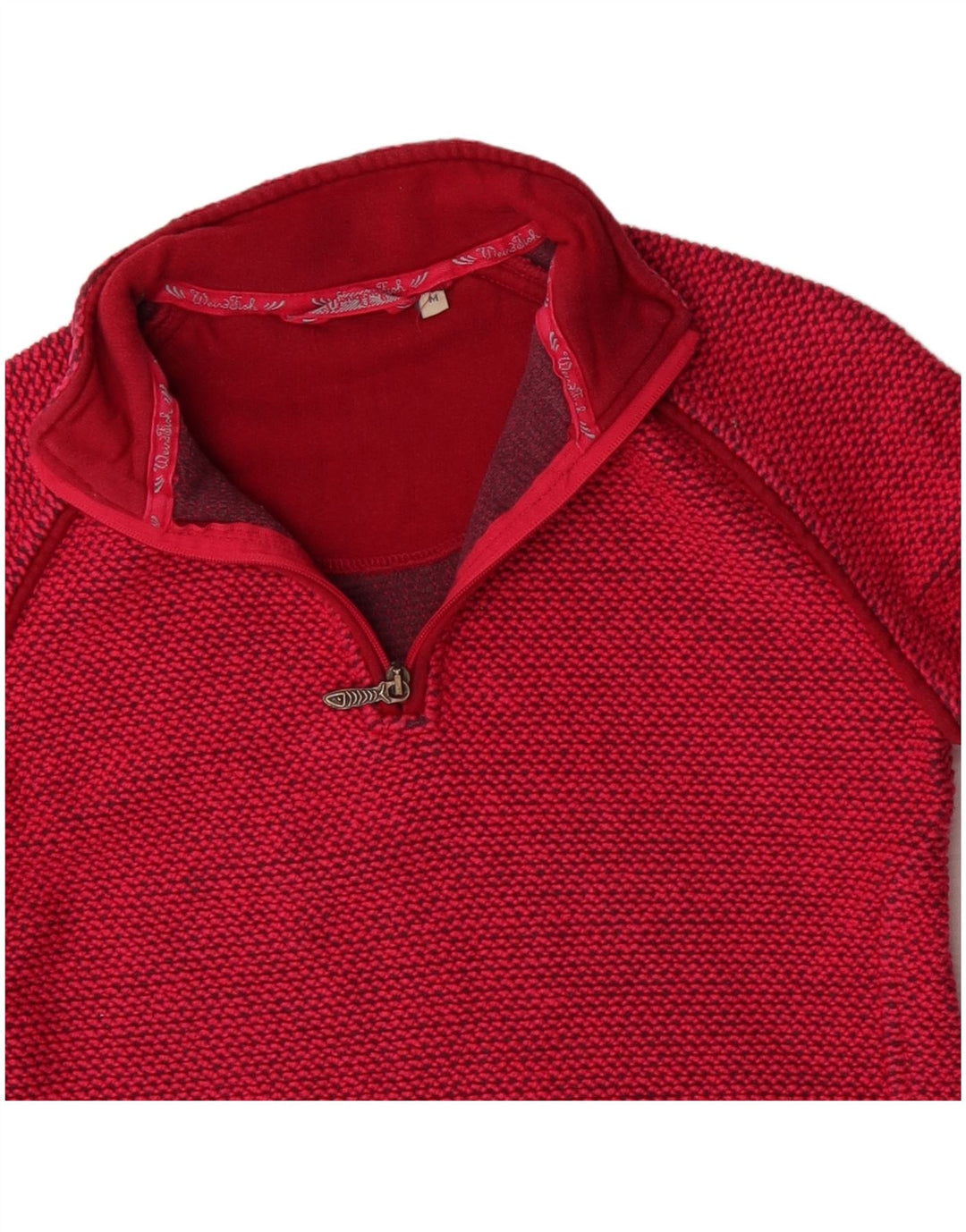 WEIRD FISH Felpa da donna con collo con zip Maglione UK 12 Medio Rosso