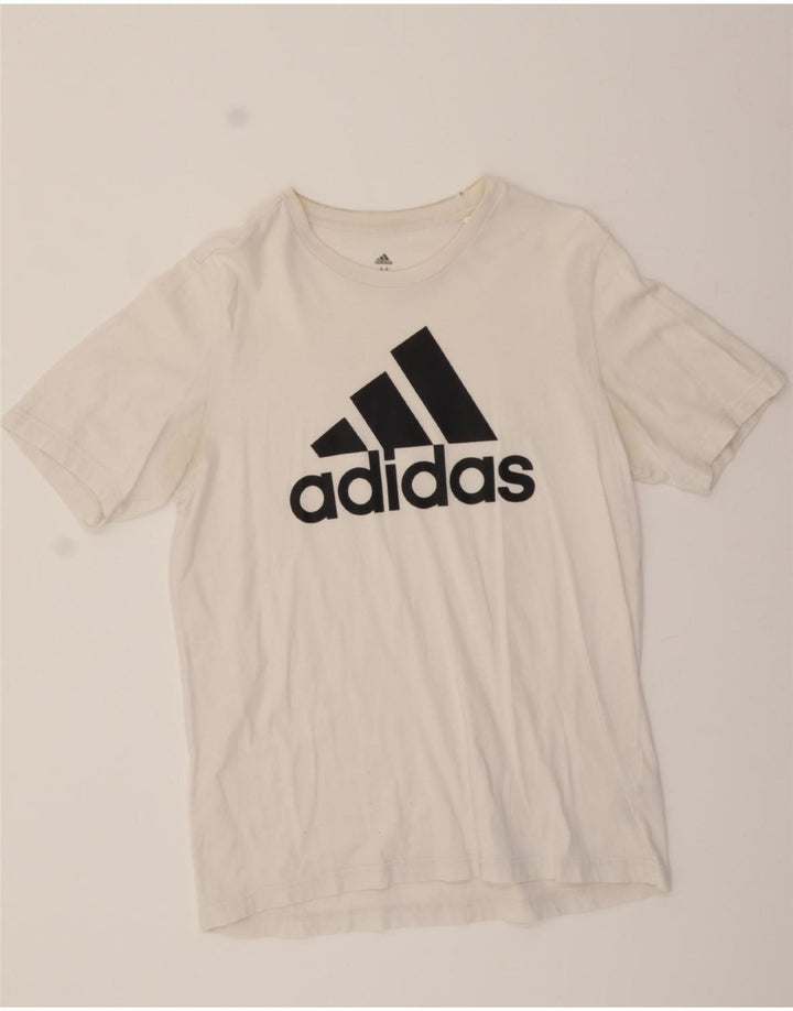 ADIDAS Mens Graphic T-Shirt Top Medium White Cotton Vintage Adidas and Second-Hand Adidas from Messina Hembry 