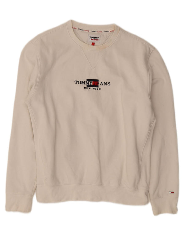 Tommy Hilfiger Felpa grafica da uomo Maglione piccolo cotone bianco