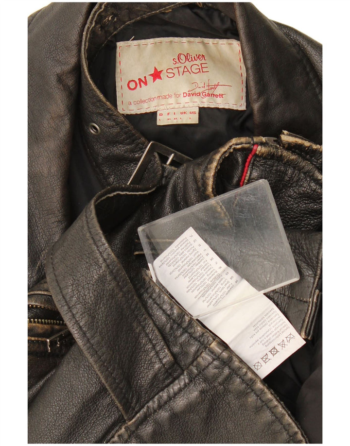Giacca da motociclista in pelle da uomo S.Oliver UK 40 Large in pelle nera