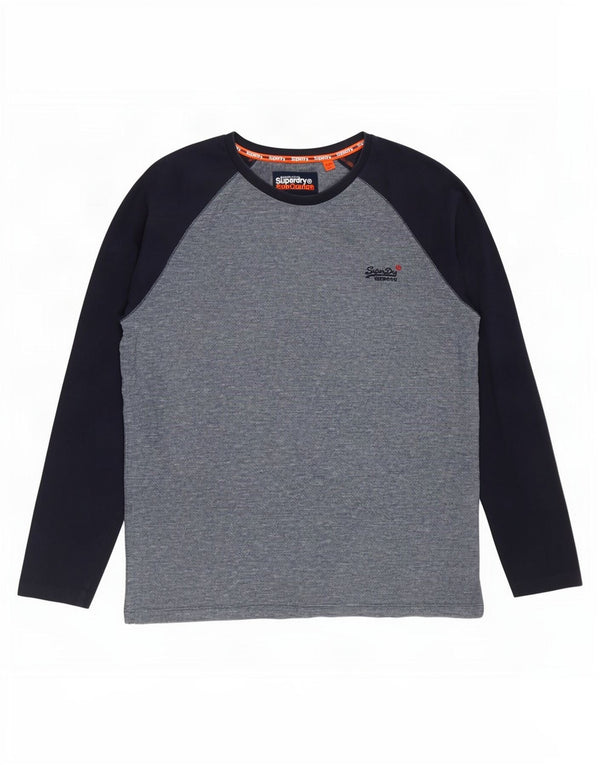 Top da uomo a maniche lunghe Superdry 2XL in cotone color block blu
