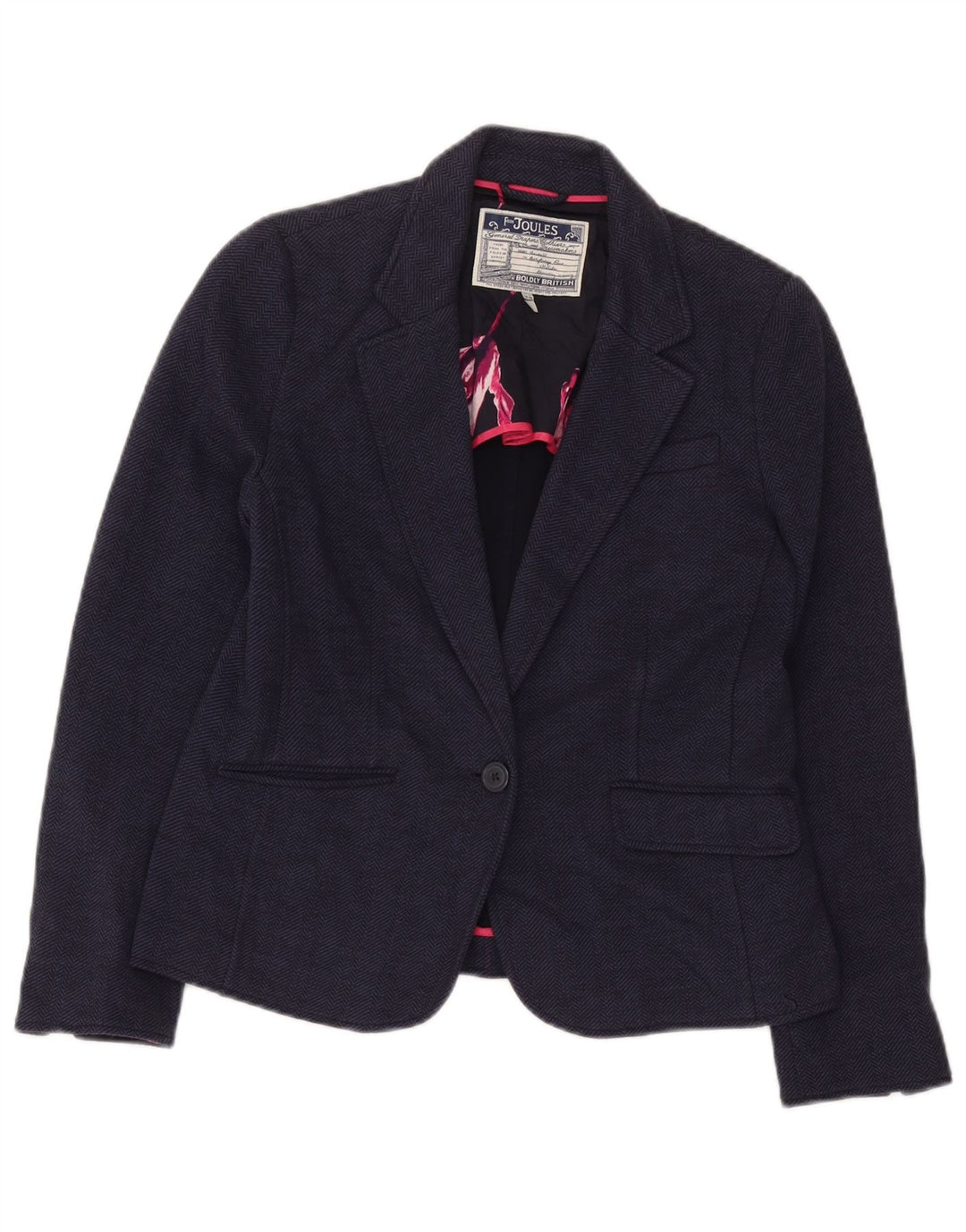 Giacca blazer da donna a 1 bottone Joules UK 14 grande blu navy a spina di pesce