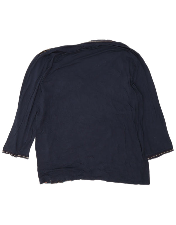 Desigual Donna Graphic Top Manica 3/4 UK 18 XL Blu Navy Floreale