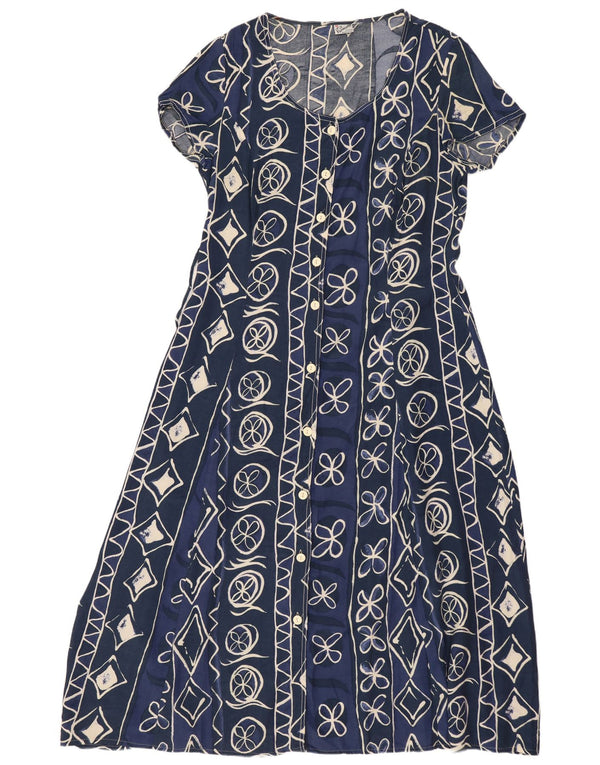 Abito lungo da donna vintage a maniche corte IT 48 XL Blu navy geometrico