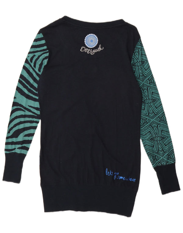 Desigual Womens Graphic Jumper Dress UK 12 Medio Blu Navy Floreale