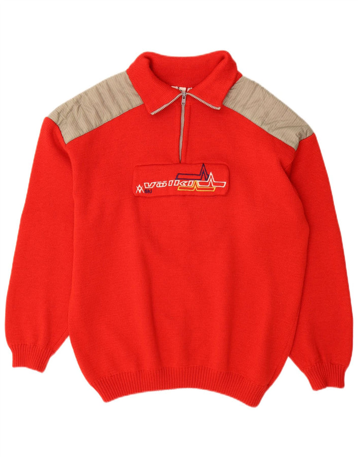 Maglione Volkl da uomo con zip e collo IT 52 Large rosso in lana color block