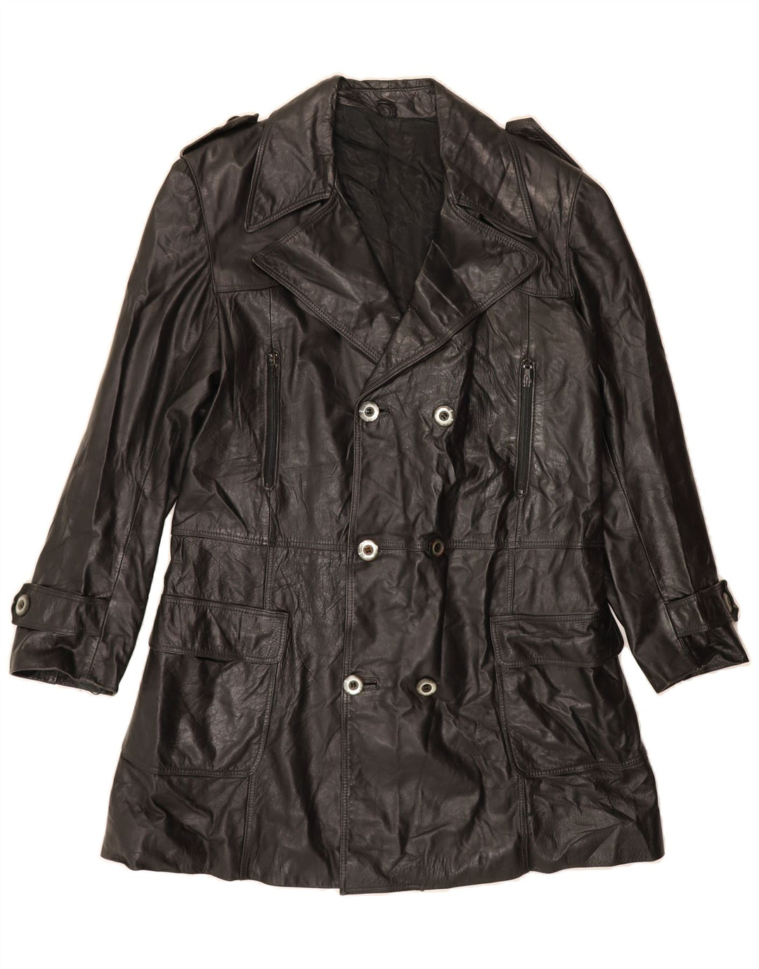 VINTAGE Womens Leather Coat UK 18 XL Black Vintage Vintage and Second-Hand Vintage from Messina Hembry 
