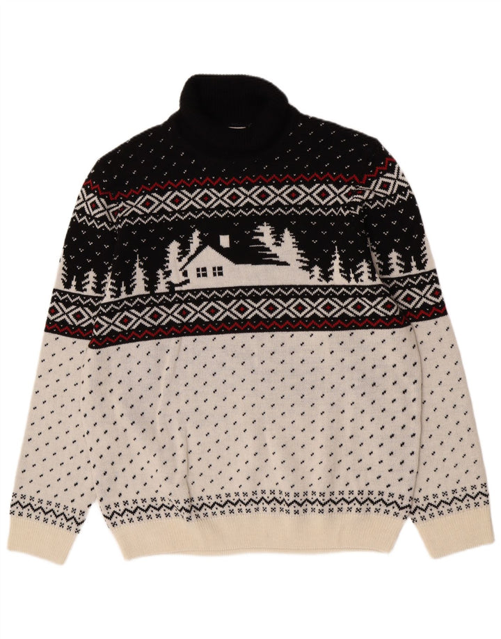 Maglione maglione collo alto da uomo C&A XL bianco acrilico Fair Isle