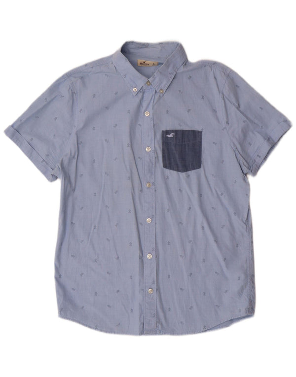 HOLLISTER Camicia a maniche corte da uomo Grande in cotone geometrico blu