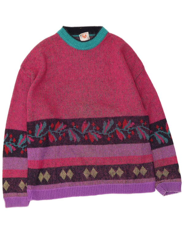 Maglione maglione girocollo da donna STEFANEL UK 16 Large Pink Fair Isle