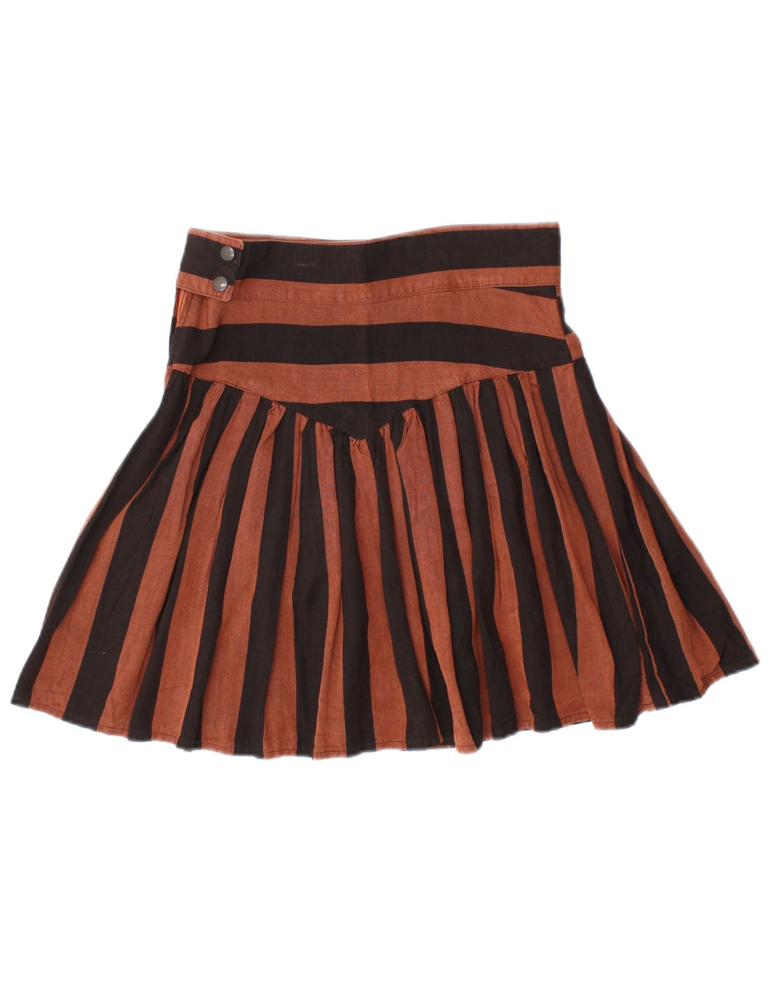 Minigonna a pieghe da donna VINTAGE IT 44 media W28 viscosa rigata marrone