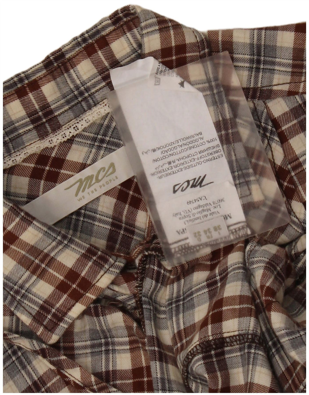 Camicia da donna Marlboro Classics con volant sul davanti IT 38 XS Cotone a quadri marrone