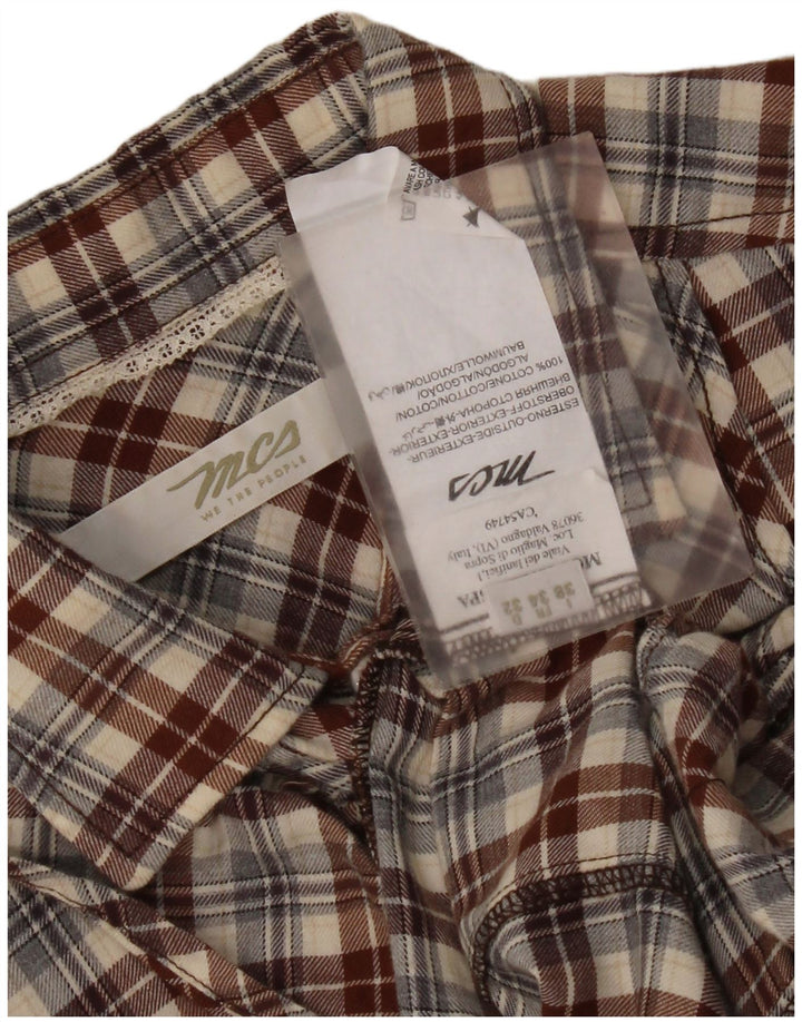 Camicia da donna Marlboro Classics con volant sul davanti IT 38 XS Cotone a quadri marrone