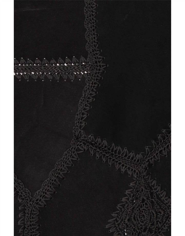 Gilet vintage da donna in pelle scamosciata UK 16 grande patchwork nero