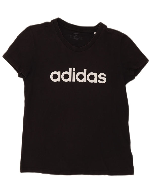 T-shirt grafica da donna Adidas Top UK 12/14 cotone nero medio