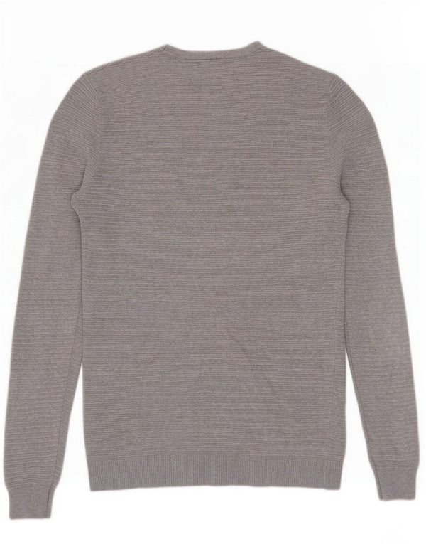 Maglione maglione girocollo da uomo Zara in cotone grigio medio