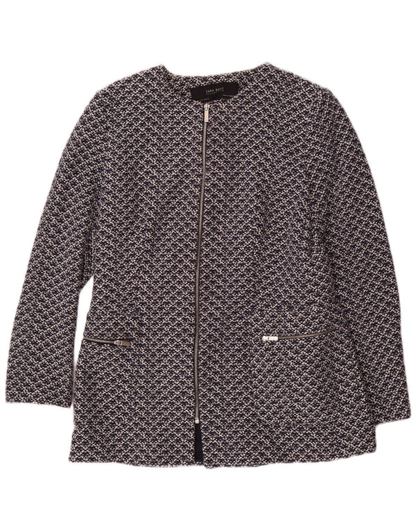Giacca blazer da donna con motivo astratto Zara UK 14 grande in cotone blu navy