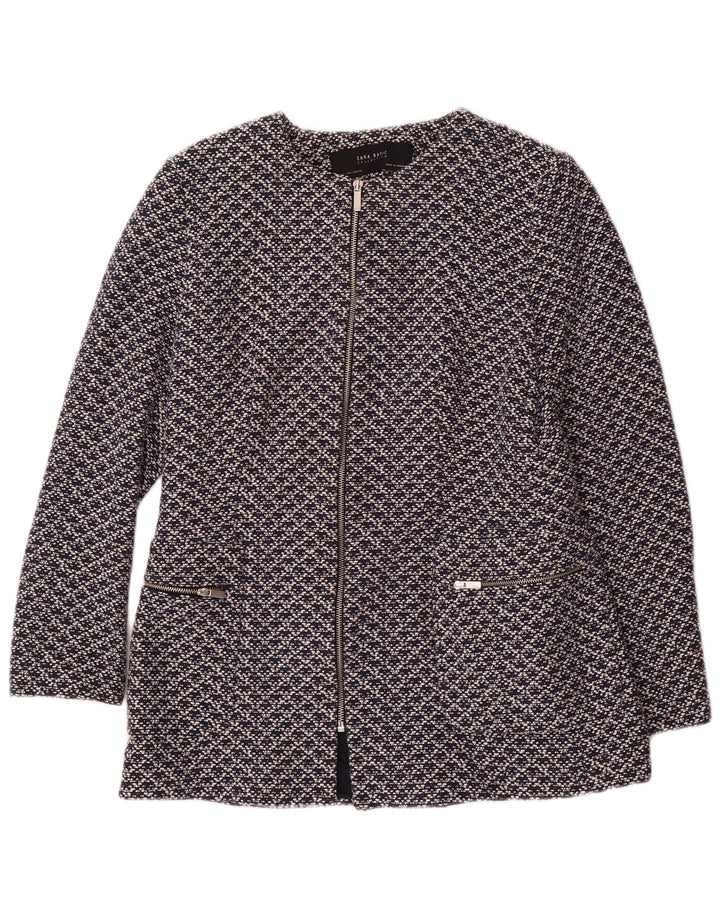Giacca blazer da donna con motivo astratto Zara UK 14 grande in cotone blu navy