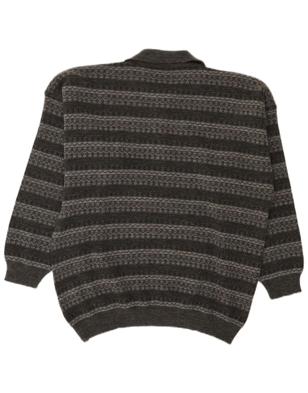 Maglione vintage da uomo con collo alto a righe grigie grandi