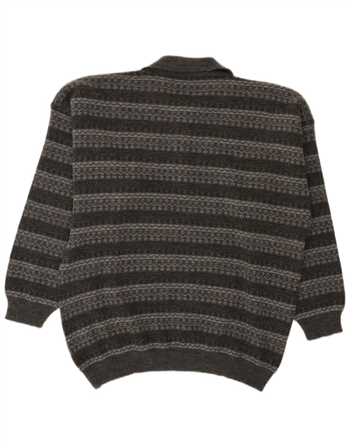 Maglione vintage da uomo con collo alto a righe grigie grandi