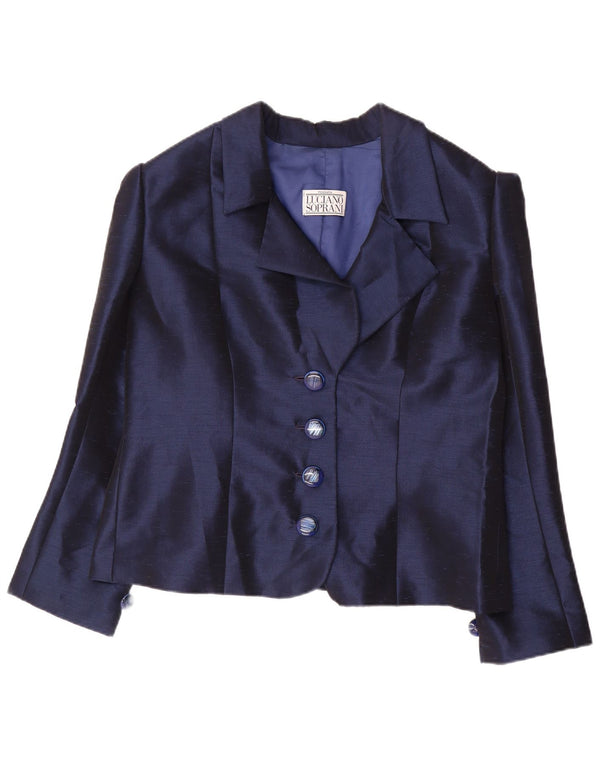 LUCIANO SOPRANI Giacca blazer a 4 bottoni da donna UK 16 Large Blu Navy