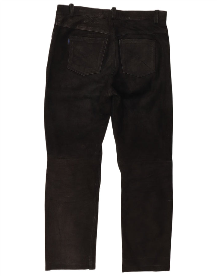 Pantaloni dritti in pelle vintage da uomo W37 L30 neri