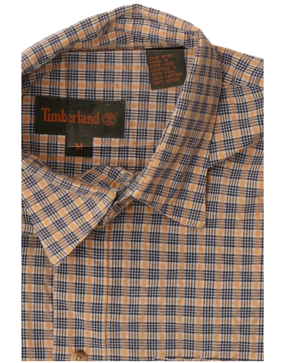 Camicia a maniche corte da uomo Timberland in cotone a quadri grigio medio