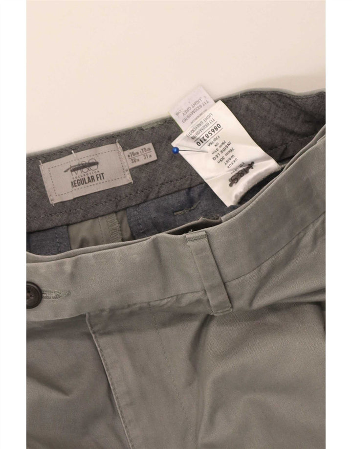 Pantaloni da abito da uomo con vestibilità regolare e pegged Marks & Spencer W30 L31 in cotone grigio