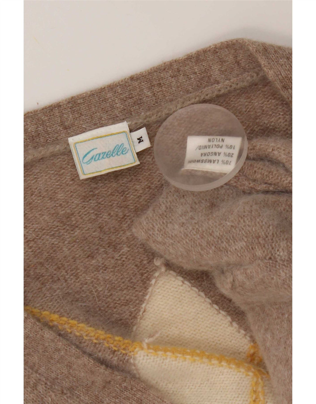 Maglione cardigan da donna Gazelle UK 14 Lana di agnello a rombi/diamante beige medio