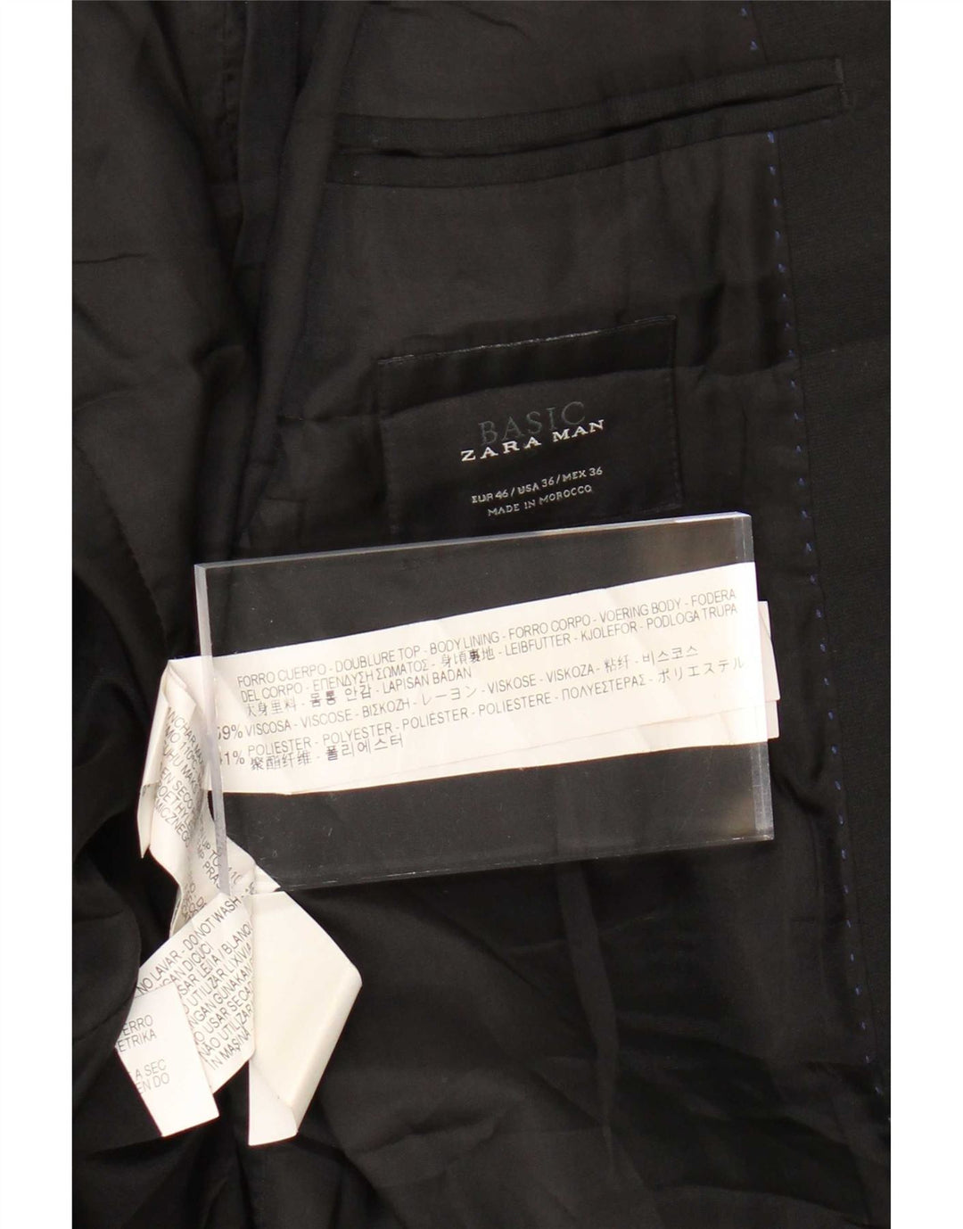 Giacca blazer a 2 bottoni da uomo Zara EU 46 piccola viscosa nera