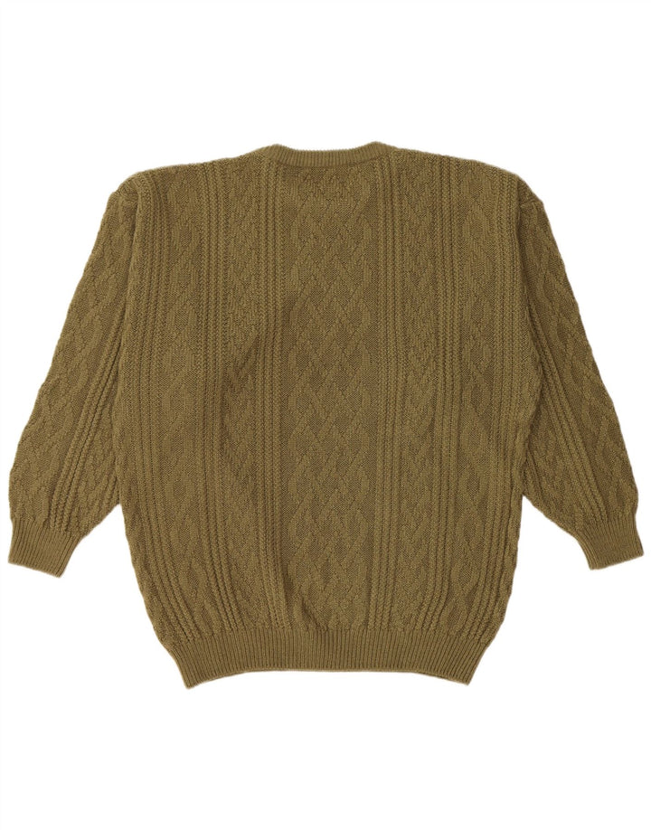 Maglione maglione girocollo da uomo vintage grande acrilico kaki