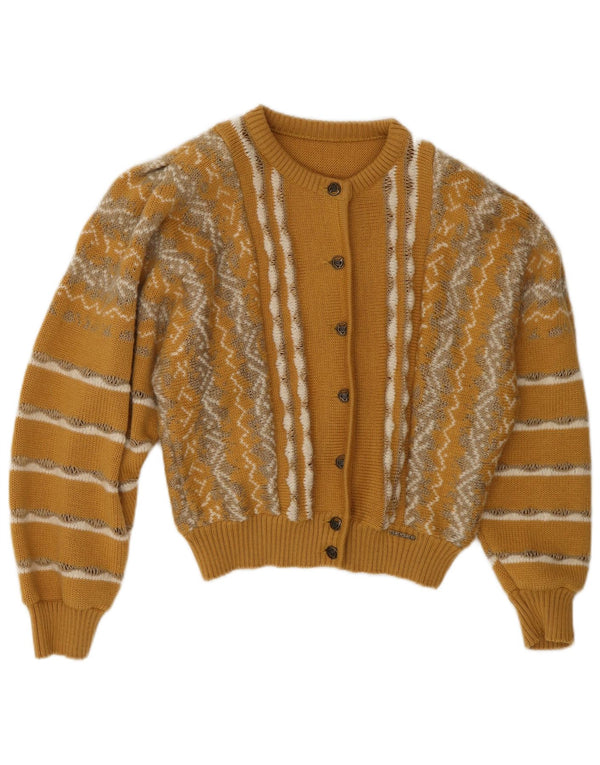 Maglione cardigan corto da donna Geiger UK 14 lana a righe gialle medie