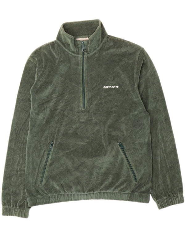 Felpa Carhartt da uomo con zip e collo, maglione, piccolo, in cotone verde