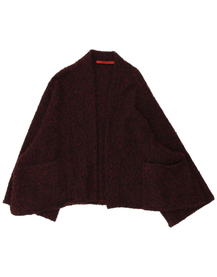 Maglione cardigan aperto poncho vintage da donna taglia unica lana screziata bordeaux