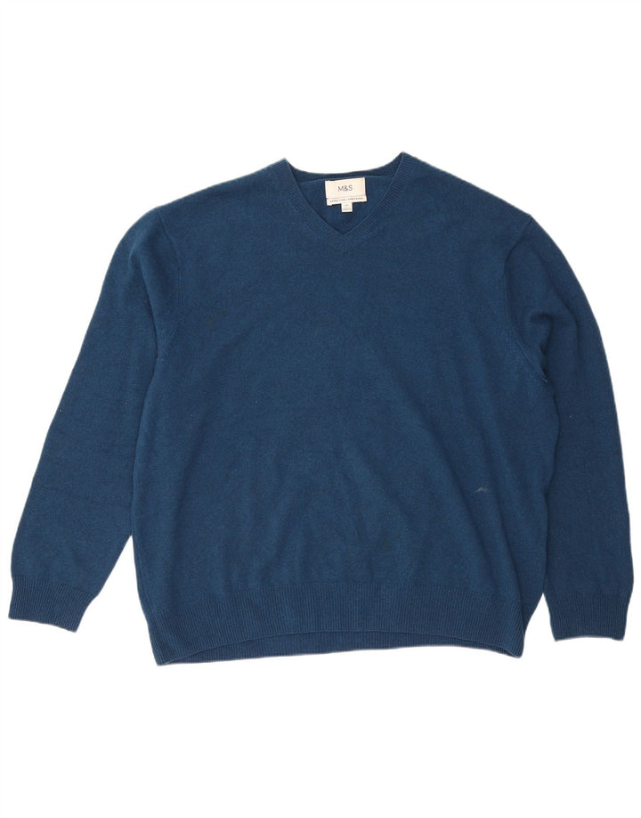 Maglione maglione con scollo a V da uomo Marks & Spencer 3XL lana blu