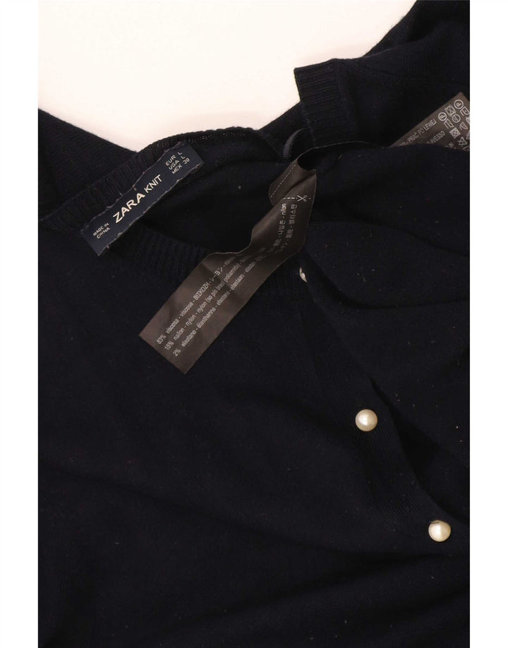 Maglione cardigan da donna Zara UK 14 grande viscosa blu navy