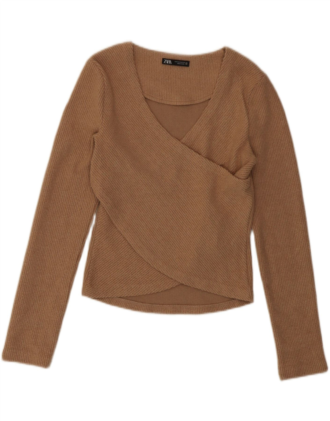Top corto da donna Zara a maniche lunghe UK 8 piccolo poliestere marrone