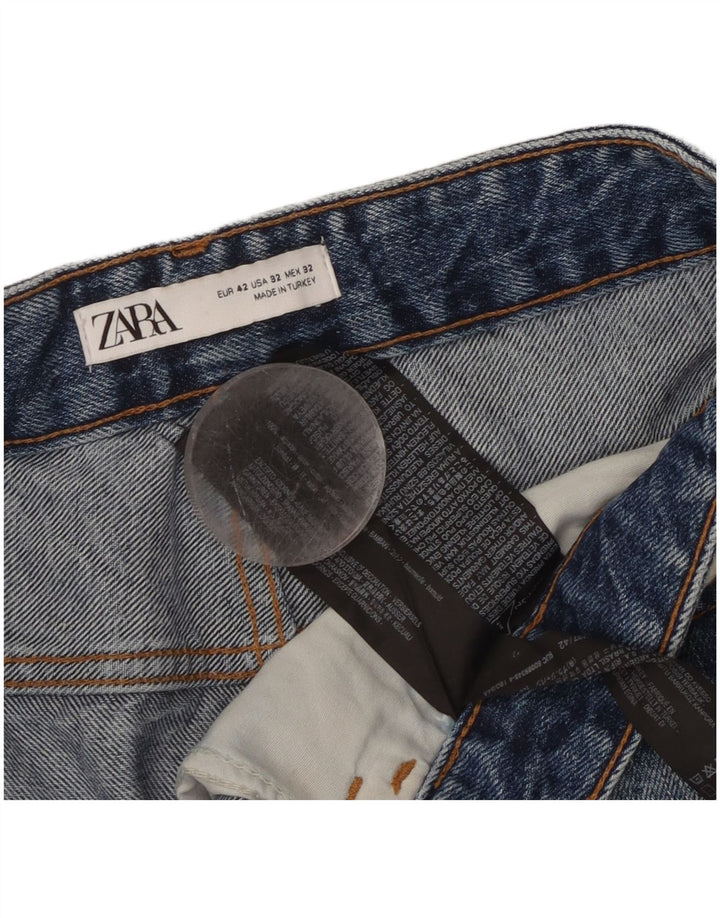 Pantaloncini in denim invecchiato da donna Zara EU 42 Large W32 cotone blu