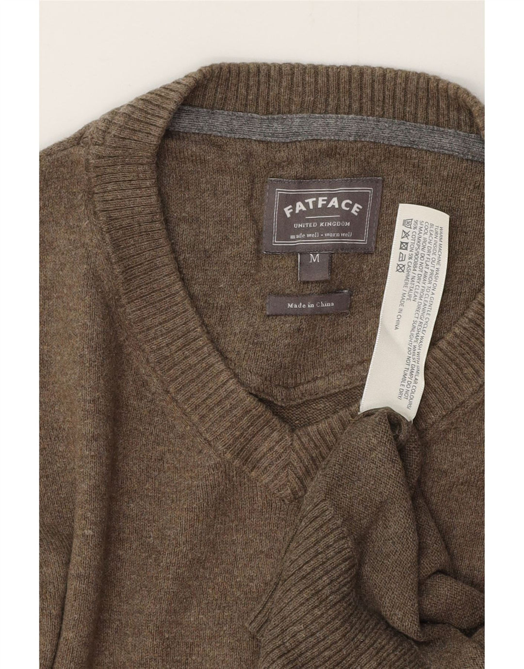 FAT FACE Maglione da uomo con scollo a V in cotone grigio medio