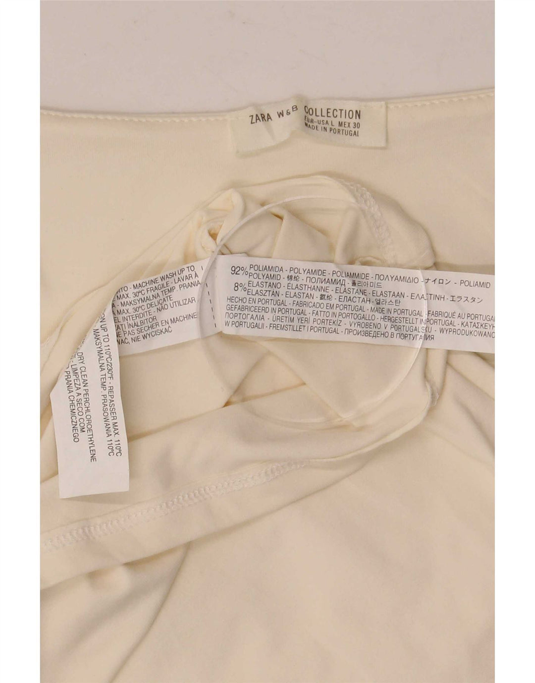 Canotta da donna Zara UK 14 grande in poliammide bianco sporco